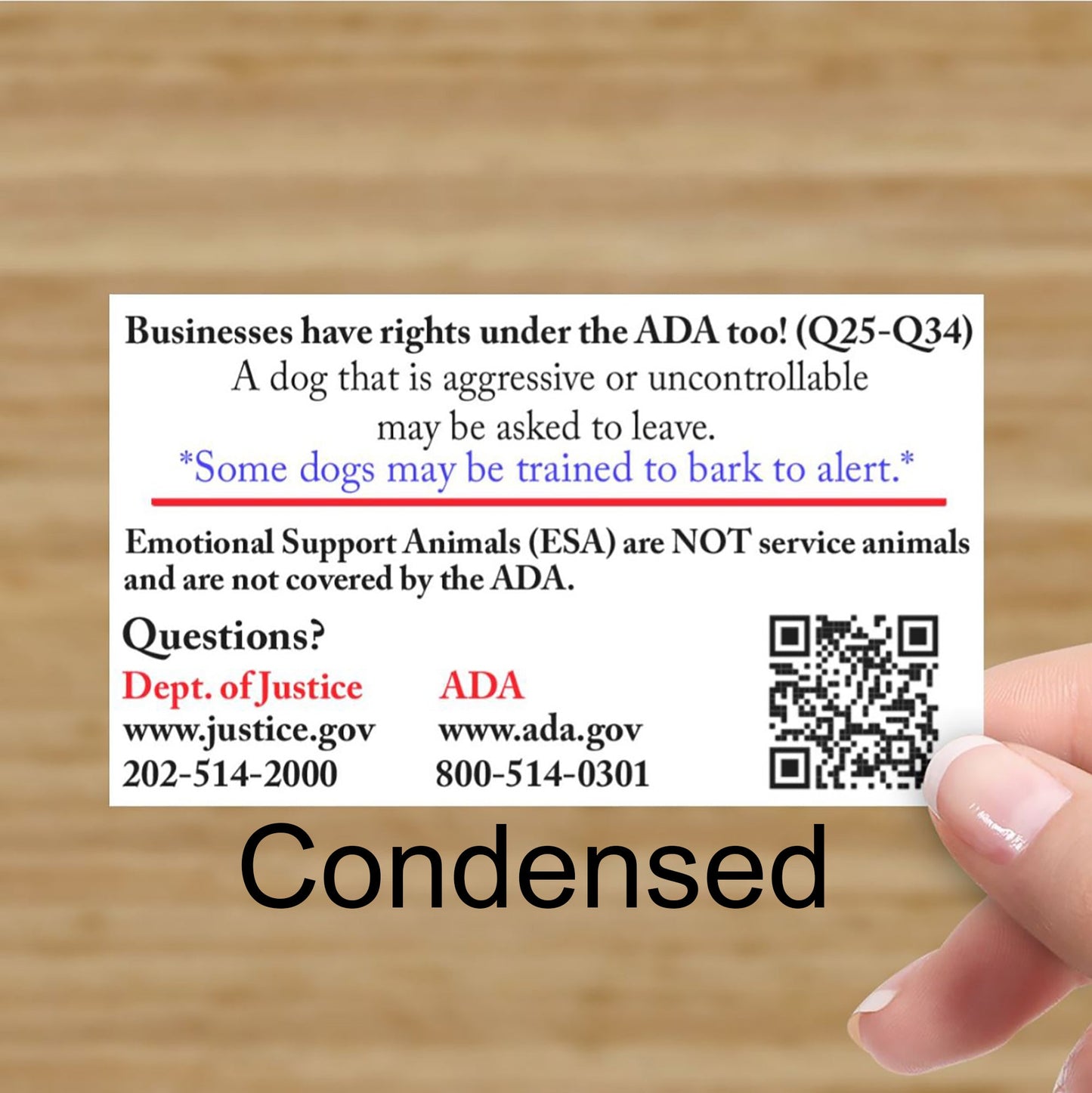 Condensed ADA Information cards