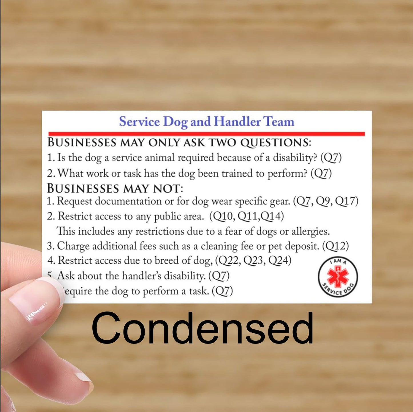 Condensed ADA Information cards