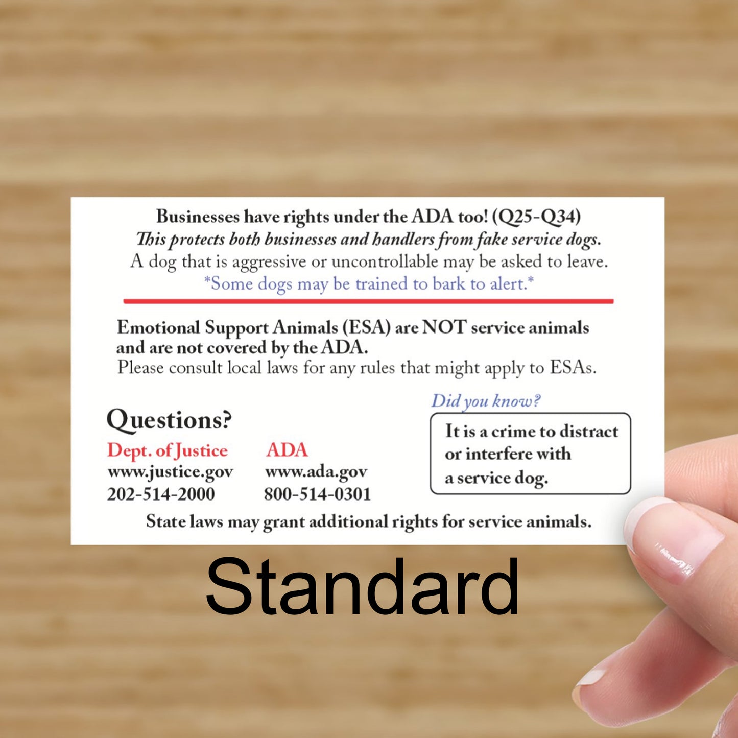 Standard ADA Information cards