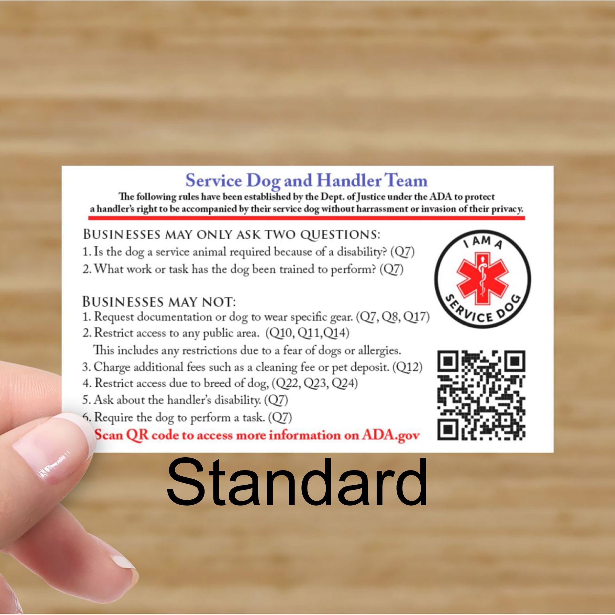 Service dog discount ada law cards